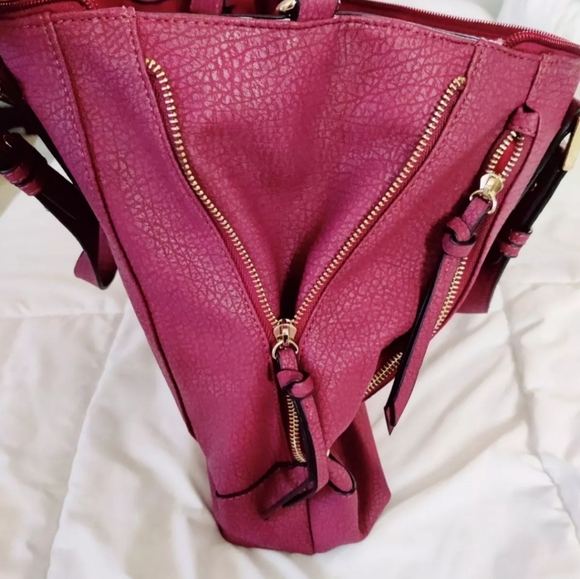 Maurice's Large Maroon Pebbled Faux Leather Work Bag Tote, Expandable Purse - Picture 4 of 11